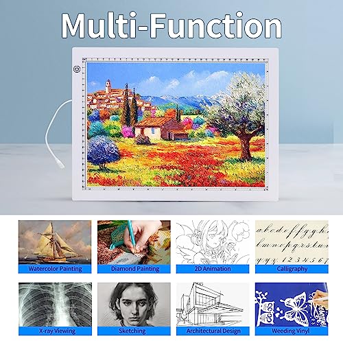 TOHETO A4 Light Pad with Foldable Stand, UL Certified Adapter, 8000 Lux Super Bright Ultra Thin Pad for Cricut Weeding Vinyl, Artist Drawing Light TOHETO