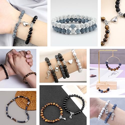 Stone Beads for Jewelry Making, Charm Bracelet Making Kit 450Pcs Beads for Bracelets Making Kit DIY Magnetic Bracelets for Couples Lovers Mchruie