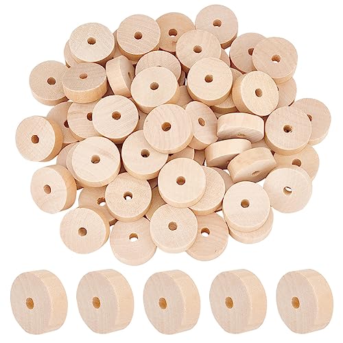 OLYCRAFT 60pcs Unfinished Wood Wheels 1.2 Inch Diameter Blank Wood Slices 6.5~7mm Hole Round Wheel Wooden Pieces Unfinished Blank Slices Natural Wood