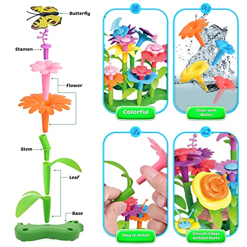 FUN LITTLE TOYS 148PCS Flower Garden Building Toys, Gardening Pretend Play Set, Educational Preschool Activity Kit Stem Toys Stacking Game for Girls FUN LITTLE TOYS