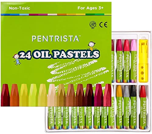 pentrista washable oil pastels for kids,48 assorted colors + 1 sharpener  and 1 pastel holder?non-toxic soft oil pastel crayon