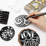 Tesquio Black and White Paint Marker, 8 Pack Dual Tip Acrylic Paint Pens with Medium Tip and Brush Tip, Ideal for Wood, Rock Painting, Canvas, Stone, Tesquio
