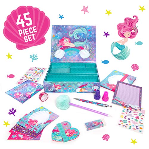 GirlZone Mermaid Stationary Gift Set for Girls, 45 piece Letter Writing Kit with Envelopes, Paper, Cards and More, Great Mermaid Gifts for Girls 9-12 - WoodArtSupply