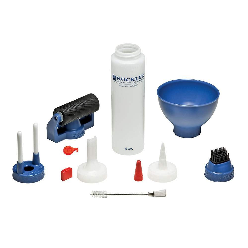 Rockler Wood Glue Applicator Set – Wood Working Glue Bottle (8oz) w/Glue Spout & Red Cap, Glue Line Centering Attachment, Silicone Glue Brush, & More ROCKLER