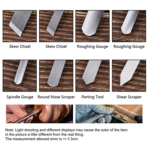 8Pcs Wood Lathe Tools, Professional Wood Turning Tools for Lathe Chisel Set with 2 Skew 1 Spear Point 1 Parting 1 Round Nose 3 Gouge Tools for TVlifams