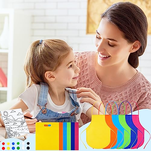 Tenceur 48 Pcs Kids Paint Party Favors Sets with 12 Pcs 5.9 x 5.9 Pre Drawn Canvas Panel and Wooden Easel Set Paint Pots and Brushes, 12 Pcs Mini Tenceur