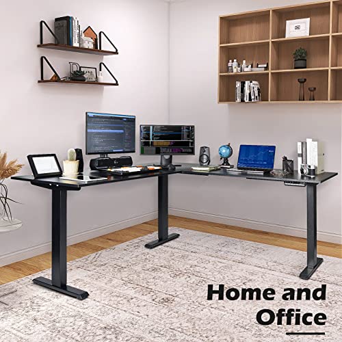 OUTFINE L Shaped Triple Motor Height Adjustable Standing Desk Electric Triple Motor Home Office Stand Up Computer Workstation - WoodArtSupply