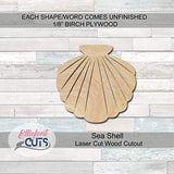 Shell Wooden Cutouts for crafts, Laser Cut Wood Shapes 5mm thick Baltic Birch Wood, Multiple Sizes Available Elliefont Styles