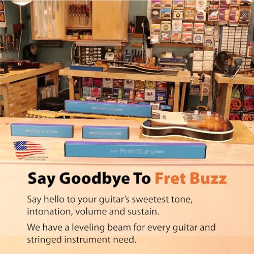 FretGuru Sanding Beam Fret Leveler – (10" ~250mm) Professional guitar luthier leveling file includes 100, 240, 320 Grit Peel and Stick Sandpaper and FretGuru