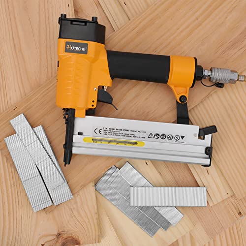 Hoteche 2-in-1 Pneumatic Brad Nailer 18Ga 3/8-Inch to 2-Inch Staple Gun Kit Framing Palm Nail Gun for Wood Working and Roofing Pin Nailer with