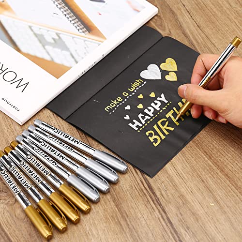 LOONENG Gold and Silver Metallic Markers, Fine Point Gold and Silver Metallic Marker Pens for Adult Coloring, Black Paper, Scrapbooking, Fabric, LOONENG