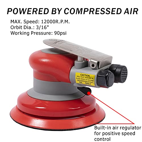 Pneumatic random orbital sander 5-inch light weight palm sander 3/16" (5 mm) diameter orbit 12000 RPM with extra 10pcs sandpaper - WoodArtSupply