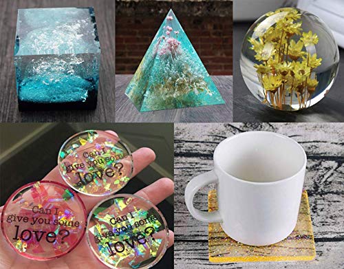 Silicone Resin Molds 5Pcs Resin Casting Molds Including Sphere, Cube, Pyramid, Square, Round with 1 Measuring Cup & 5 Plastic Transfer Pipettes for Repinsta