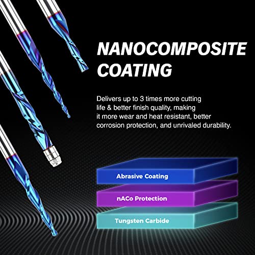 ZahyoX 3D Carving Tapered Angle Ball Nose CNC Bit, 3.6 Degree nACo Coated Solid Carbide Router Bit, 1/16" Cutting Dia, 1/32" Radius, 1/4" Shank, 3" Zahyox