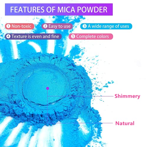 Mica Powder for Epoxy Resin - 20 Colors Shimmery Pigment Powder - Natural Mica Powder for Soap Making, Lip Gloss, Bath Bombs, Nail & Art Crafts,