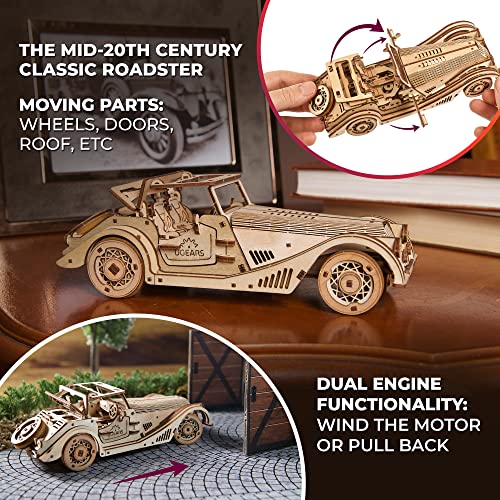UGEARS Sports Car Rapid Mouse - 3D Car Model Puzzle with Powerful Dual Engine System - 3D Wooden Puzzles for Adults - Challenging Roadster Model Car UGEARS