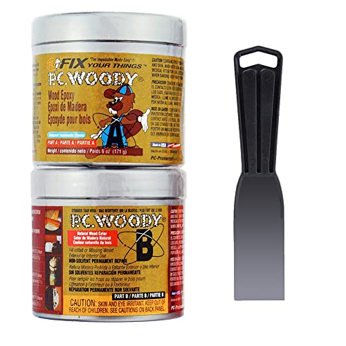 PC Products PC-Woody Wood Repair Epoxy Paste Kit with Mixing Tool, Two-Part 6 oz in Two Cans, Tan (83321) PC Products