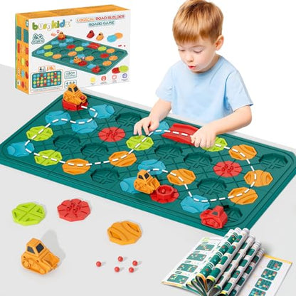 STEM Board Games Educational Learning Toys, Brain Teasers Puzzles Logical Road Builder, Montessori Preschool Birthdays Gifts for Kids Ages 3-8 Year - WoodArtSupply