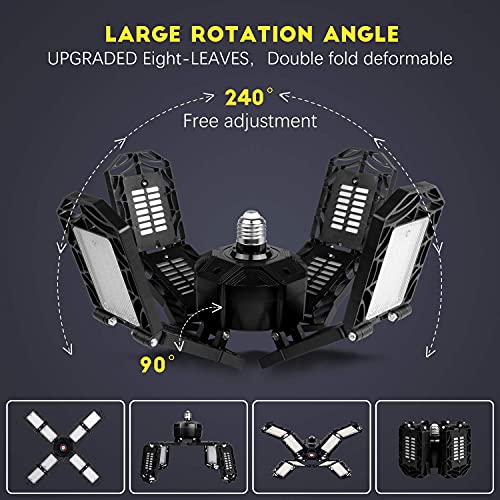 2 Pack LED Garage Light,Super Bright Screw in E26/E27 Ceiling Shop Work Lamp, 150W 15000 Lumen Deformable Basement Bulb Fixture with 8 Adjustable - WoodArtSupply