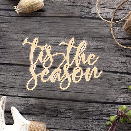 Tis The Season Wood Craft Unfinished Wooden Cutout Art DIY Wood Sign Inspirational Wall Plaque Rustic Wall Art Decor for Home Room Office Garden Arupkeer