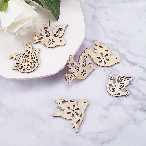 Creaides 50pcs Mini Bird Wood DIY Crafts Cutouts Wooden Bird Shaped Slices Embellishments Gift Unfinished Wood Ornaments for DIY Projects Christmas Creaides