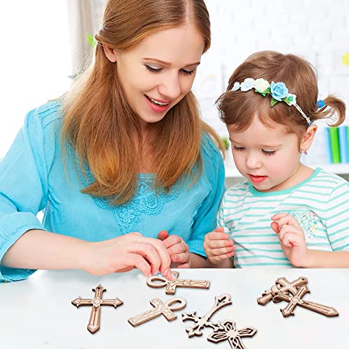 KitBeads 50pcs Random Wooden Cross Cutouts Christ Jesus Crucifix Laser Cut Wood Embellishment Hollow Unfinished Wood Cutouts for Arts Crafts DIY KitBeads
