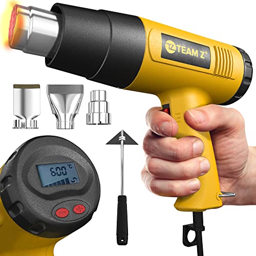 Team Z 1800W Heat Gun Kit 212°F to 1112°F(Only °F)- Fast Heating Heavy Duty Hot Air Gun, LCD Display, Overload Protection with 4 Nozzles for Shrink