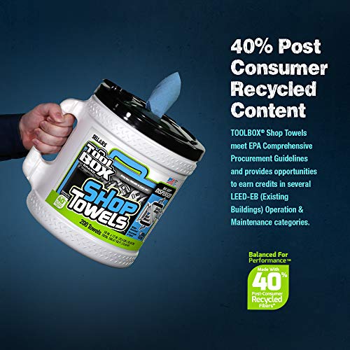 Sellars 55208 Toolbox Shop Towels Dispenser Bucket, 12" Length x 10" Width, Blue (2 Buckets of 200 Sheets) Sellars Wipers & Sorbents