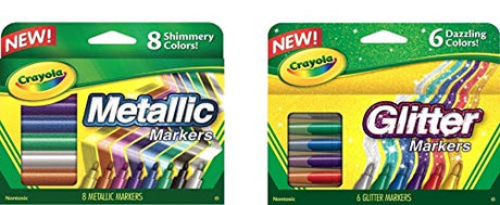 Crayola Metallic Markers 8 Count, Glitter Markers 6 Count, Combo Pack Bundle Crayola