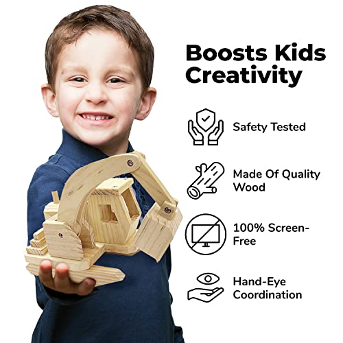 Kraftic Woodworking Building Kit for Kids and Adults, 3 Educational DIY Carpentry Construction Wood Model Kit STEM Toy Projects for Boys and Girls -