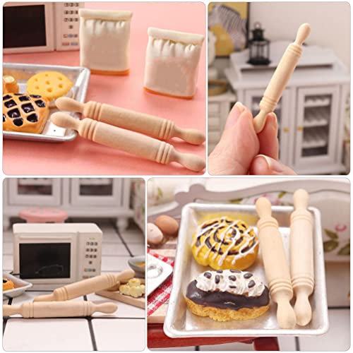 10pcs Wooden Miniature Rolling Pin Doll House Rolling Pole Rolling Pin Models Wood Handle Rolling Pin Mini House Props for Crafts, Doll Houses… Zerodeko