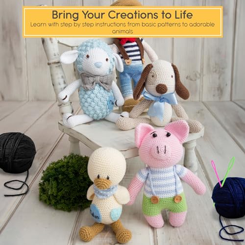 MOMOTOYS Beginner Crochet Kit w/ 130 Page Book, Crochet Yarn Set, Crochet Hook Kit & Crochet Needle Kit - Crochet Kits for Beginners - Crocheting Kit MOMOTOYS