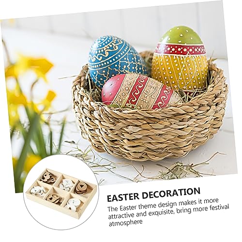 FUNOMOCYA 2 Sets 50pcs Easter Ornaments Easter Wooden Cutout Craft Wood Shapes Easter Bunny Cutouts Unfinished Wood Easter Party Supplies DIY Rabbit FUNOMOCYA