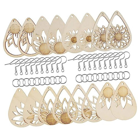 EXCEART 1 Set Wooden Earrings Wood Earring Blanks Earring Hooks for Jewelry Making Unfinished Wooden Earring Making Kit Jewelry Findings Sunflower EXCEART