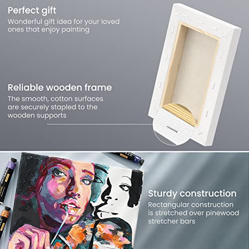 Arteza Stretched Canvas, Multipack of 10, 5 x 7, 8 x 10, 11 x 14, 12 x 16, 16 x 20 Inches – 2 of Each, 100% Cotton, 8 oz Gesso-Primed, Art Supplies ARTEZA