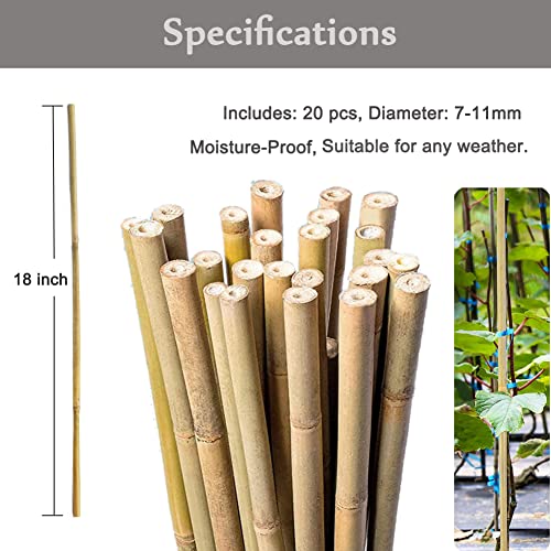 20 Pcs 18 Inch Natural Bamboo Plant Support Stakes for Indoor Plants, Bamboo Sticks Poles Garden Bamboo Stakes for Potted Plants, Tomato, Beans Yowlieu
