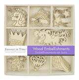 Mini Laser Cuts Wood Shape - Unicorn Princess - Unicorns, Rainbows, Stars, and More - 45 Pieces - 1'' Across Forever in Time
