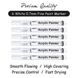 Paint Pens White Marker 6 Pack,0.7mm Acrylic White Permanent Marker,White Paint Pens for Rock Painting Stone Ceramic Glass Wood Plastic Glass Metal PHOSEA