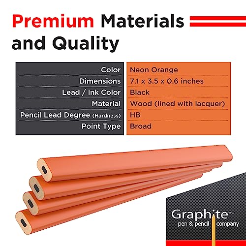 GRAPHITE Hard Lead Carpenter Pencils Bulk - (72) Pieces Lumber Wooden Pencil #2 (HB) - Neon Orange - WoodArtSupply