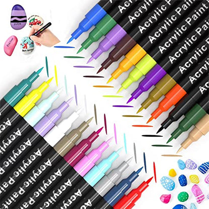 Acrylic Paint Pens for Rock Painting,Set of 24 Extra Fine Point Non-toxic Acrylic Paint Pen Paint Markers for Stone,Ceramic,Glass,Wood,Canvas,Fabrics