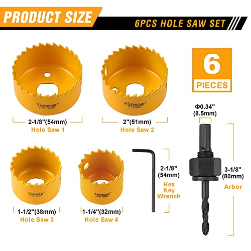 Hoteche 6-Piece Hole Saw Set - Versatile Hole Cutter Kit for Wood, Plastic, and Fiberboard - Clean, Accurate Cuts with Arbor Hole Drill - Compatible Hoteche