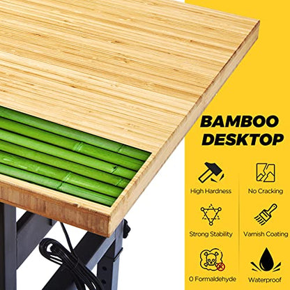 Workbench for Garage Workbench with Drawer Garage Workbench with Height Adjust with Power Outlet with Wheels 59’’ x 23.6’’ 1.5’’ Thick Bamboo Top