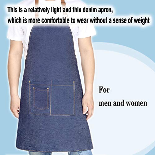 Aprons for Men, Denim Cooking Kitchen Aprons, Adjustable Bib Aprons with multiple pockets for Men and Women Geounzay