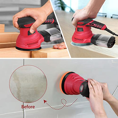 Orbital Sander, 300W Power Random Orbital Sanders with Dust Box 6 Variable Speed 6000-13000 RPM 20Pcs Sandpaper Electric Sanders for Woodworking - WoodArtSupply