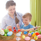Max Fun 50 Pcs White Blank Easter Eggs Ornaments Bulk Decoration for Craft Hanging Plastic Artificial Eggs with Rope DIY Painting Decorating Basket Max Fun