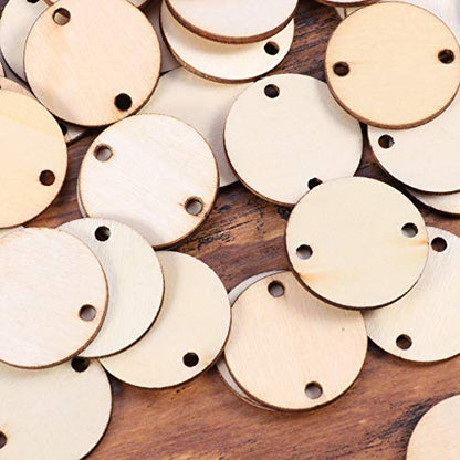 BESPORTBLE Family Tree Wall Decor Round Wooden Slices, 50Pcs Wooden Circles Wooden Round Tags with Holes and 12 mm Rings - DIY Calendar Accessories