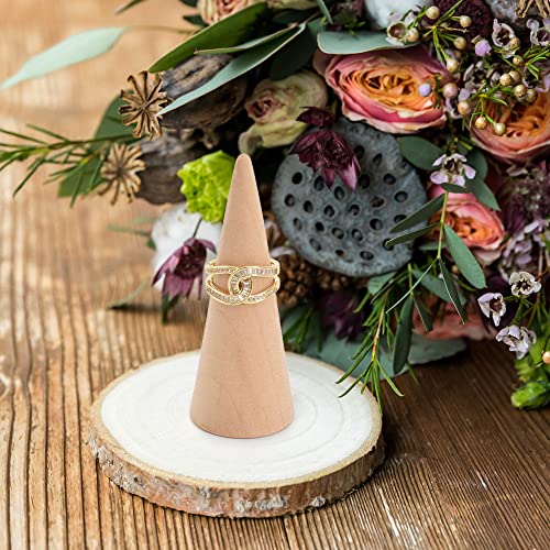 Luckforest Natural Wood Cones, 10Pcs 3 Different Sizes Wood Cone Rings Holder Jewelry Display Stand Vertical Shaped Unpainted Wooden Cones for Girls Luckforest