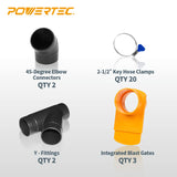 POWERTEC 70315 2-1/2-Inch Dust Collection Fittings Kit w/Connectors, Blast Gates and Clamps – Three Machine Set-Up POWERTEC