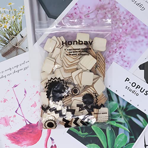 Honbay 200PCS 2.2cm/0.9inch Square Shaped Round Corner Unfinished Blank Wood Pieces Wood Slices Wood Chips Embellishments for DIY Crafts, Home HONBAY