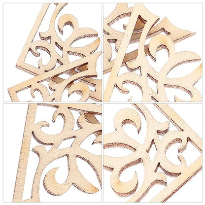 TENDYCOCO 50pcs Unfinished Wood Crafts Carved Corner Onlays Unpainted Applique Furniture Door Decor